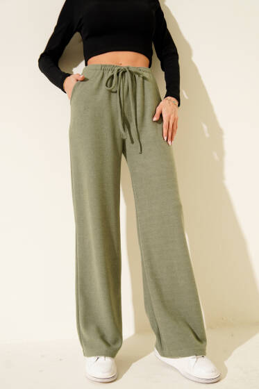 Bel Lastikli Kaşe Pantolon Çağla Yeşili - Kadın Giyim Modelleri