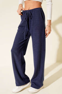 Bel Lastikli Kaşe Pantolon İndigo - Kadın Giyim Modelleri