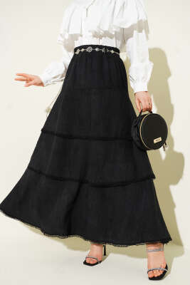 Bel Lastikli Kat Kat Etek Siyah - ALİ AKKAYA