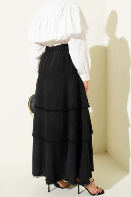 Bel Lastikli Kat Kat Etek Siyah - Etek