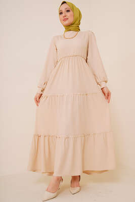 Bel Lastikli Kat Kat Lola Elbise Bej 