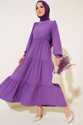 Bel Lastikli Kat Kat Lola Elbise Lila - HBS