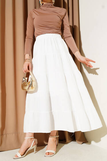 Bel Lastikli Kat Kloş Etek Ekru - Etek