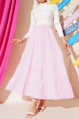 Bel Lastikli Kat Kloş Etek Pembe - FİXAY