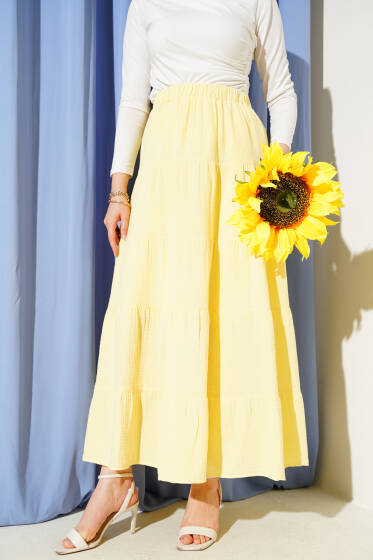 Bel Lastikli Kat Kloş Etek Sarı - Etek