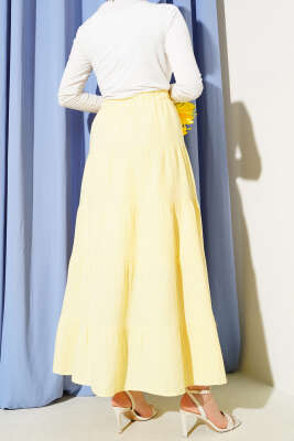 Bel Lastikli Kat Kloş Etek Sarı - Uzun Etek