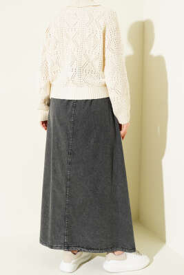 Bel Lastikli Katlı Kot Etek Füme - Etek