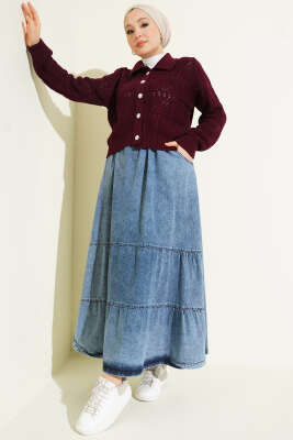 Bel Lastikli Katlı Kot Etek Kot Mavisi - Etek