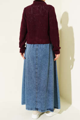 Bel Lastikli Katlı Kot Etek Kot Mavisi - Etek