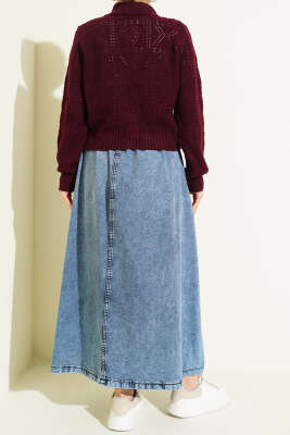 Bel Lastikli Katlı Kot Etek Mavi - Etek