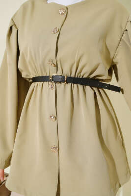 Bel Lastikli Kemerli Dabıl Ceket Çağla Yeşili - Ceket