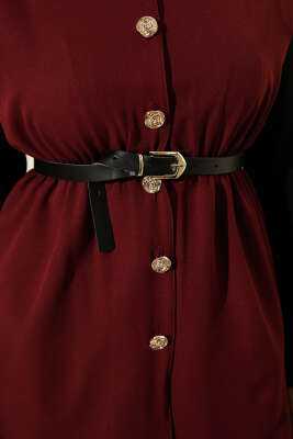 Bel Lastikli Kemerli Dabıl Yelek Bordo - Yelek