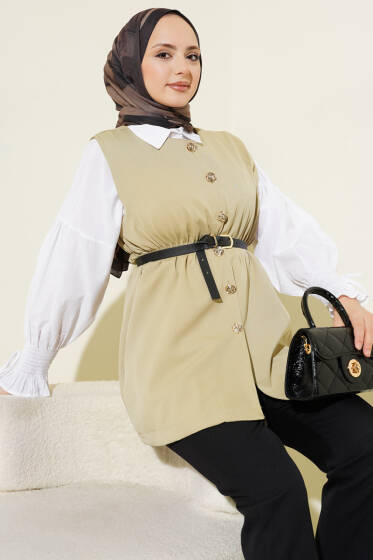 Bel Lastikli Kemerli Dabıl Yelek Nefti - Yelek