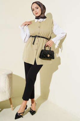 Bel Lastikli Kemerli Dabıl Yelek Nefti - Yelek