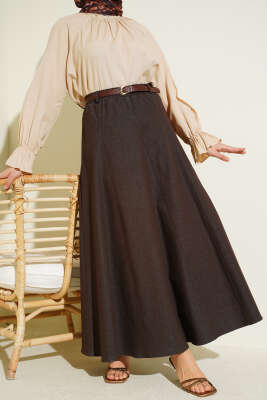 Bel Lastikli Kemerli Kot Etek Kahve - ALİ AKKAYA