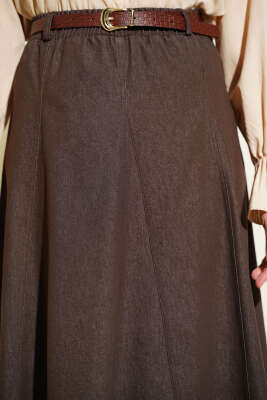 Bel Lastikli Kemerli Kot Etek Kahve - Etek