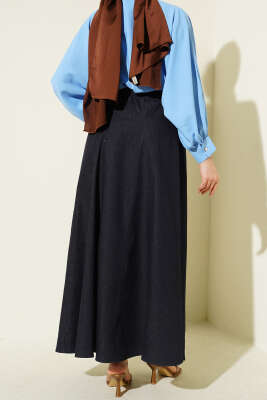 Bel Lastikli Kemerli Kot Etek Lacivert - Etek