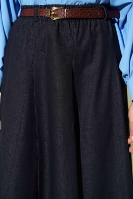 Bel Lastikli Kemerli Kot Etek Lacivert - Etek