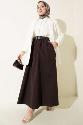 Bel Lastikli Kemerli Poplin Etek Acı Kahve - 700-100 TL Ürünler