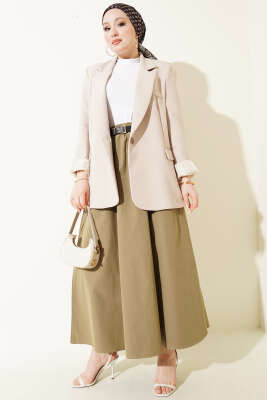 Bel Lastikli Kemerli Poplin Etek Çağla Yeşili - Etek