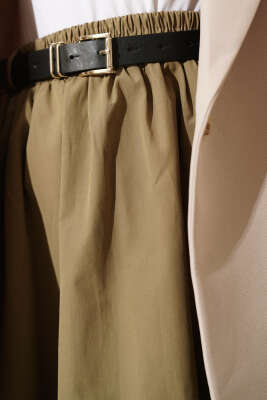 Bel Lastikli Kemerli Poplin Etek Çağla Yeşili - Etek