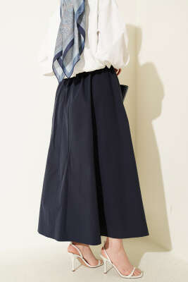 Bel Lastikli Kemerli Poplin Etek Lacivert - Etek