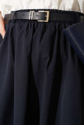 Bel Lastikli Kemerli Poplin Etek Lacivert - Etek