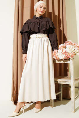 Bel Lastikli Kemerli Saten Etek Taş - Etek