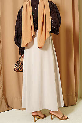 Bel Lastikli Kemerli Tensel Etek Bej - Etek