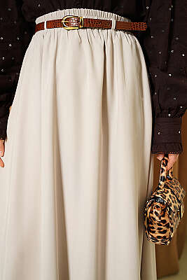 Bel Lastikli Kemerli Tensel Etek Bej - Etek