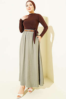 Bel Lastikli Kemerli Tensel Etek Çağla Yeşili - Etek