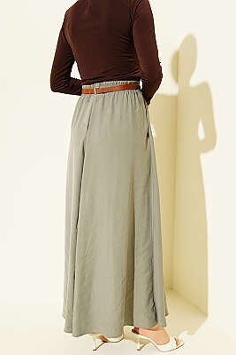 Bel Lastikli Kemerli Tensel Etek Çağla Yeşili - Etek