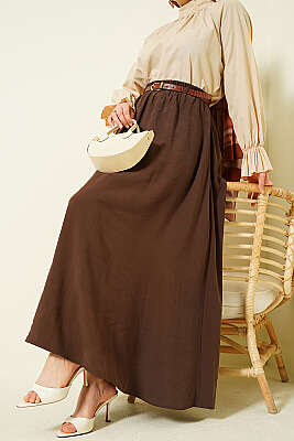 Bel Lastikli Kemerli Tensel Etek Kahve - BERAT TEKSTİL