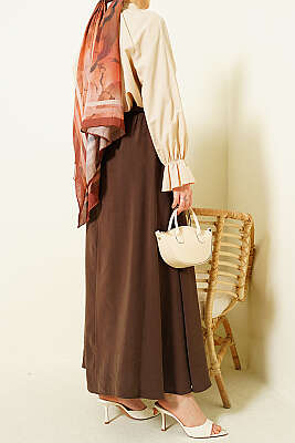 Bel Lastikli Kemerli Tensel Etek Kahve - Etek