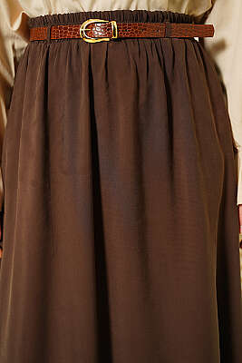 Bel Lastikli Kemerli Tensel Etek Kahve - Etek