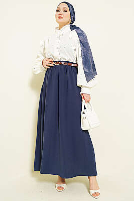 Bel Lastikli Kemerli Tensel Etek Lacivert - Etek