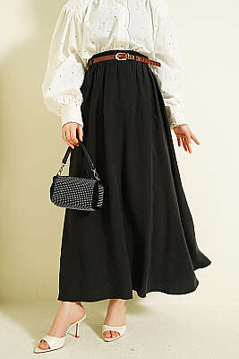 Bel Lastikli Kemerli Tensel Etek Siyah - BERAT TEKSTİL