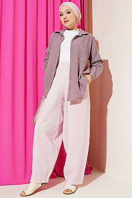 Bel Lastikli Keten Balon Pantolon Pembe - Pantolon
