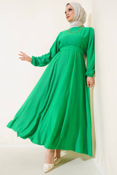 Bel Lastikli Keten Elbise Benetton - Elbise