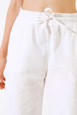 Bel Lastikli Keten Kapri Ekru - Kadın Giyim Modelleri