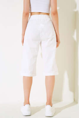 Bel Lastikli Keten Kapri Ekru - Kadın Giyim Modelleri