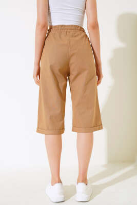 Bel Lastikli Keten Kapri Hardal - Kadın Giyim Modelleri