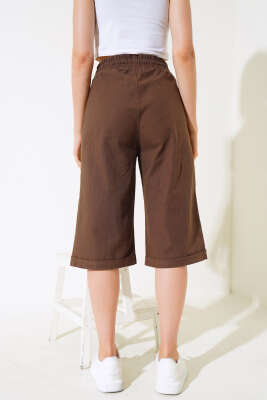 Bel Lastikli Keten Kapri Kahve - Kadın Giyim Modelleri