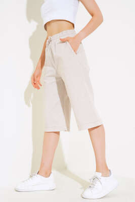 Bel Lastikli Keten Kapri Taş - Kadın Giyim Modelleri