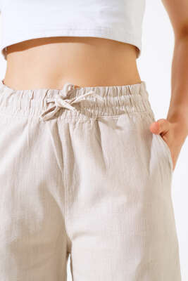 Bel Lastikli Keten Kapri Taş - Kadın Giyim Modelleri