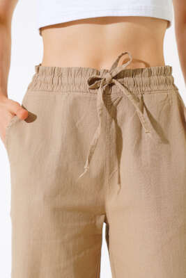 Bel Lastikli Keten Kapri Vizon - Kadın Giyim Modelleri