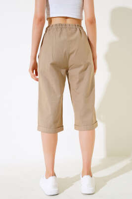 Bel Lastikli Keten Kapri Vizon - Kadın Giyim Modelleri