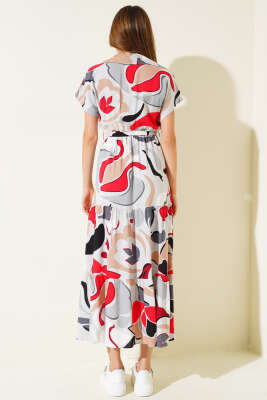 Bel Lastikli Kısa Kol Elbise Gri - Kadın Giyim Modelleri