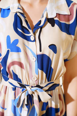 Bel Lastikli Kısa Kol Elbise Lacivert - Kadın Giyim Modelleri