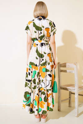 Bel Lastikli Kısa Kol Elbise Yeşil - Kadın Giyim Modelleri